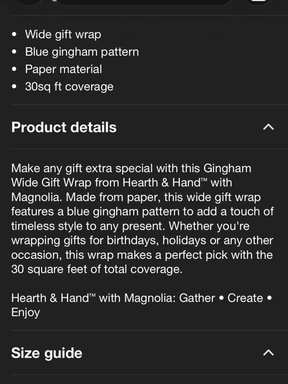 Hearth and Hand Blue Gingham wrapping paper 30 square ft